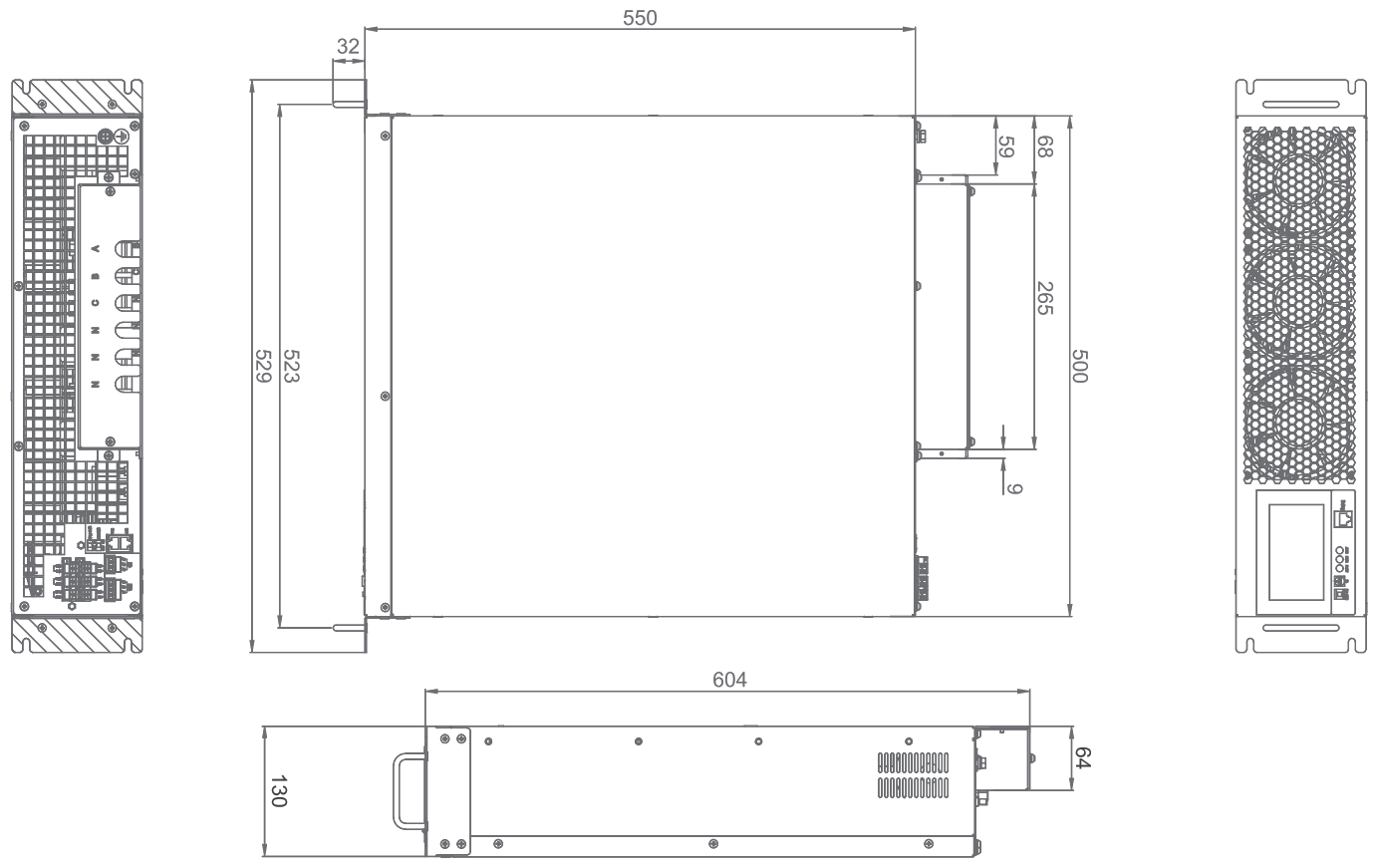 APF/SVG 480V STANDARD ANTI-POLLUTION MODEL — rack-mount outline drawing